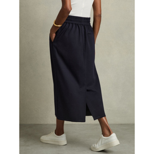 REISS NORA Wool Blend Ruched Jersey Midi Skirt